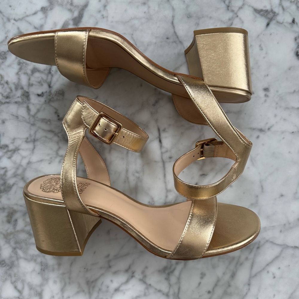 Vince Camuto Gold Block Heel Sandals